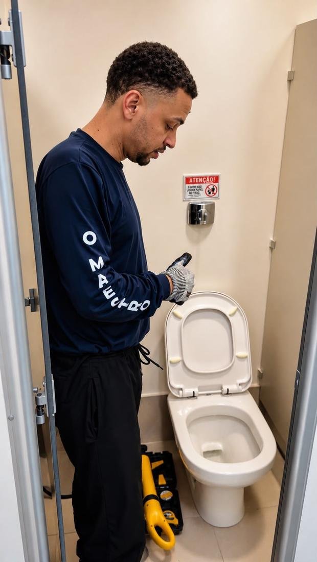 Técnico realizando inspeção em vaso sanitário